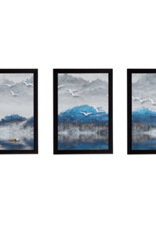 Set Of 3 Gorgeous Geometrical Flower Satin Matt Texture UV Art Painting