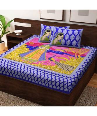 Indian Handmade Handscreen Printed Cotton Bedding Double Bedsheet with Pillow Cover 1