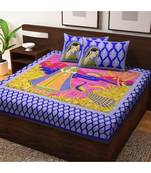 Indian Handmade Handscreen Printed Cotton Bedding Double Bedsheet with Pillow Cover
