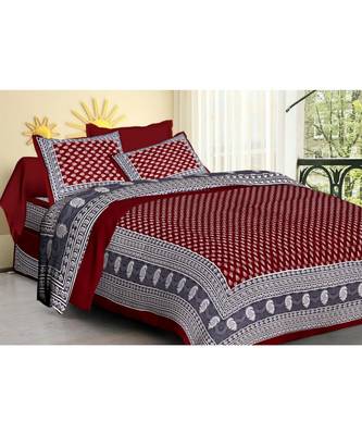 Cotton Indian Print Double Bedsheet with 2 pillow Cover indian Sanganeri Jaipuri Print 1