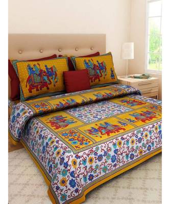 Handmade Cotton Bedsheet Bedspread with 2 Pillow Cover Boho Bohemian Sanganeri Print 1