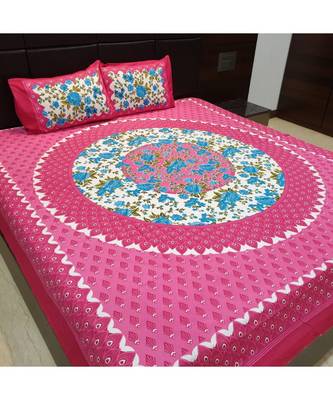 Sanganeri Hand Screen Printed Cotton Bedding Bedsheet with 2 Pillow Cover Boho Bohemian 1
