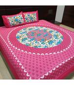 Sanganeri Hand Screen Printed Cotton Bedding Bedsheet with 2 Pillow Cover Boho Bohemian