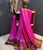 Pink Plain cotton silk saree with blouse
