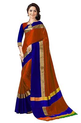 orange printed cotton silk saree with blouse 1
