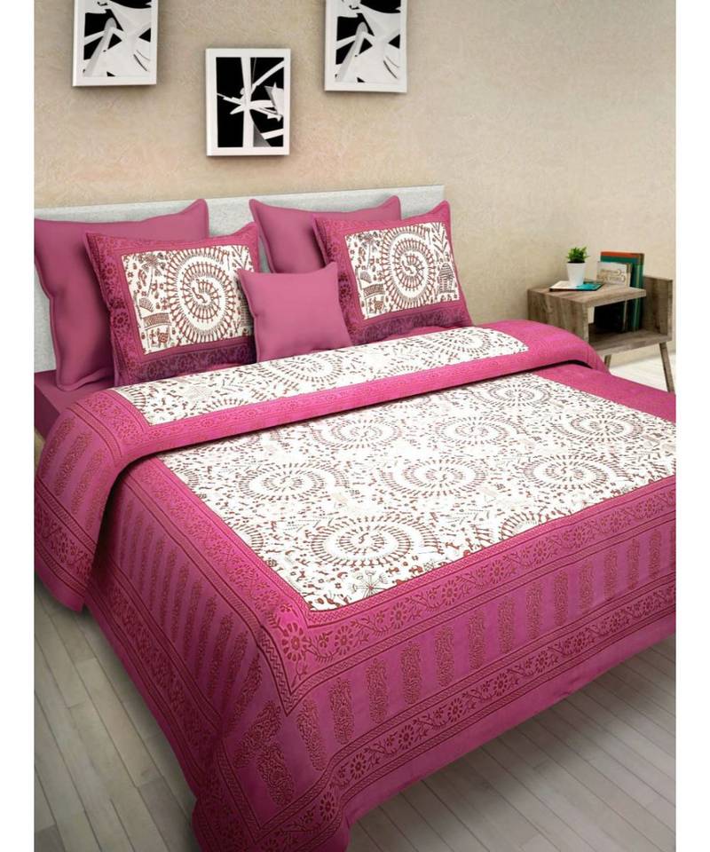 Indian Handmade Cotton Screen Printed Bedding Bedsheet with Pillow Cover Traditional Print Bedsheet Bedspread