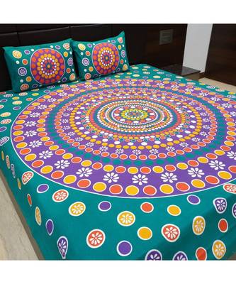Hand Screen Print Cotton Double Bedsheet with 2 Pillow Cover decorative Bedsheet Boho Bohemain Bedsheet Bedspread 1