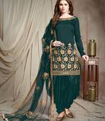 Dark-teal embroidered salwar kameez