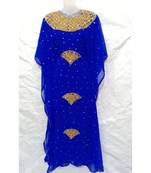 BLUE Embroidered georgette Islamic Arabic PartyWear Abaya