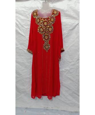 Red Embroidered Georgette Islamic Arabic Partywear Abaya 1