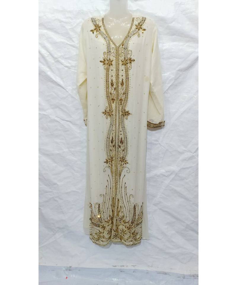White Farasha With Handmade Embroidery