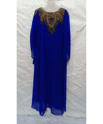 Blue Embroidered Georgette Islamic Arabic Partywear Abaya 1