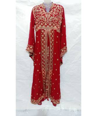Red Embroidered Georgette Islamic Arabic Partywear Abaya 1