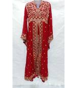 Red Embroidered Georgette Islamic Arabic Partywear Abaya