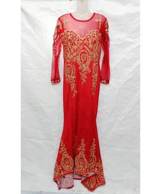 Red Embroidered Georgette Islamic Arabic Partywear Abaya 1