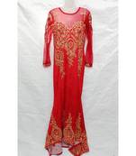 Red Embroidered Georgette Islamic Arabic Partywear Abaya