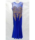 Blue Embroidered Georgette Islamic Arabic Partywear Abaya