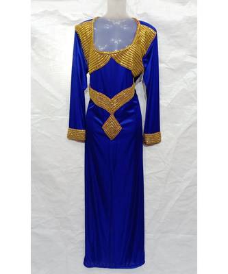 Blue Embroidered Lycra Islamic Arabic Partywear Gown 1