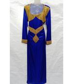 Blue Embroidered Lycra Islamic Arabic Partywear Gown