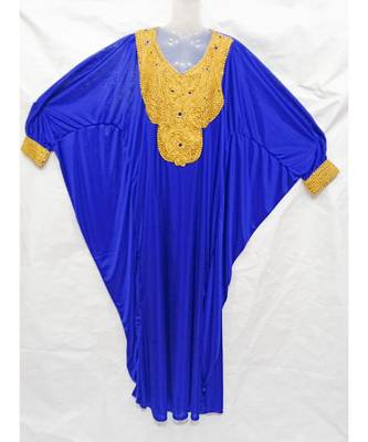 Blue Embroidered Lycra Islamic Arabic Partywear Gown 1