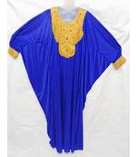 Blue Embroidered Lycra Islamic Arabic Partywear Gown