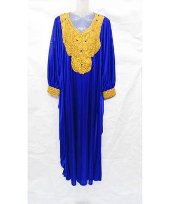 Blue Embroidered Lycra Islamic Arabic Partywear Gown 1
