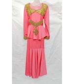 Pink Embroidered Lycra Islamic Arabic Partywear Gown