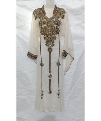 White Embroidered Lycra Islamic Arabic Partywear Kaftan 1