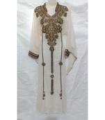 White Embroidered Lycra Islamic Arabic Partywear Kaftan