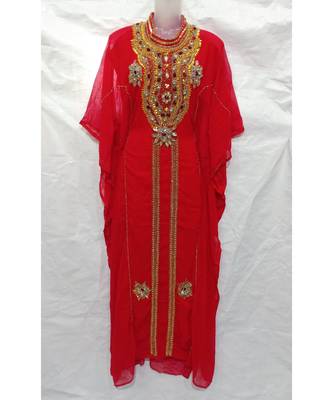 Red Embroidered Georgette Islamic Arabic Partywear Abaya 1