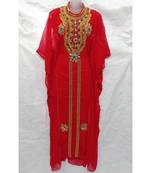 Red Embroidered Georgette Islamic Arabic Partywear Abaya
