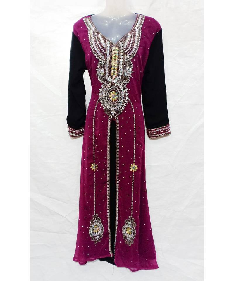 MIX COLOR Embroidered georgette Islamic Arabic PartyWear KAFTAN