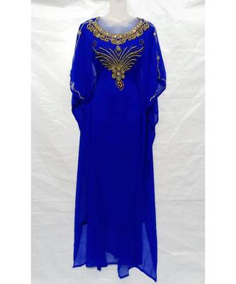 Blue Georgette Embroidered Stone Work Islamic Abaya 1
