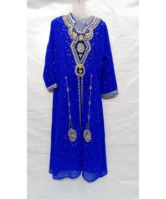 Blue Georgette Embroidered Stone Work Islamic Abaya 1