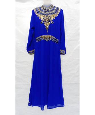 Blue Georgette Embroidered Stone Work Islamic Abaya 1