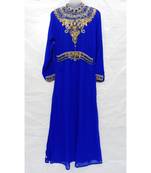 Blue Georgette Embroidered Stone Work Islamic Abaya