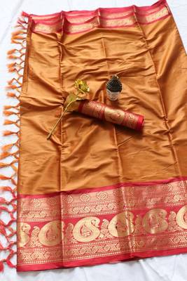 Orange woven cotton silk saree with blouse 1