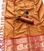 Orange woven cotton silk saree with blouse