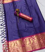 Indigo woven cotton silk saree with blouse