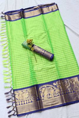 green woven cotton silk saree with blouse 1