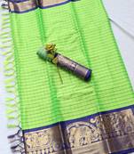 green woven cotton silk saree with blouse