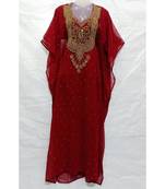 Burgandy Georgette Embroidered Stone Work Islamic Abaya