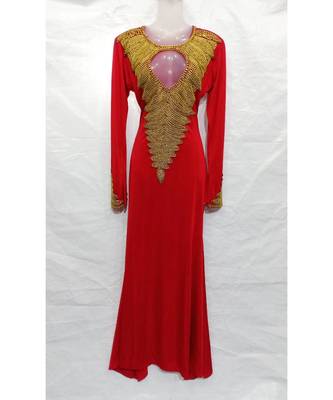 Red Embroidered Georgette Islamic Arabic Partywear Abaya 1