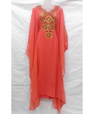 Peach Hand Embroidery Stitched Abaya 1