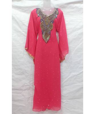 Light Pink Embroidered Georgette Islamic Arabic Partywear Abaya 1