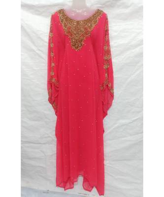 Red Embroidered Georgette Islamic Arabic Partywear Abaya 1