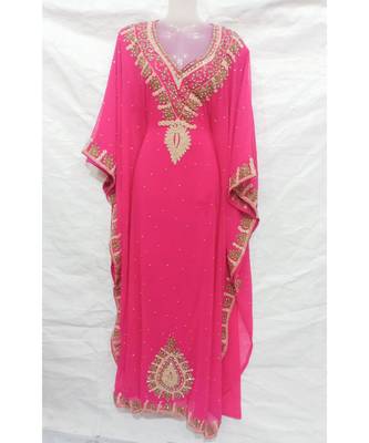 LIGHT PINK Embroidered georgette Islamic Arabic PartyWear Abaya 1