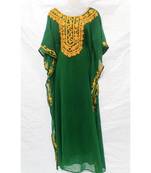 Green Hand Embroidery Stitched Kaftan