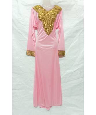 Light Pink Embroidered Georgette Islamic Arabic Partywear Abaya 1