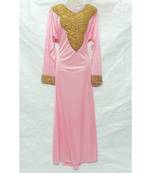 Light Pink Embroidered Georgette Islamic Arabic Partywear Abaya